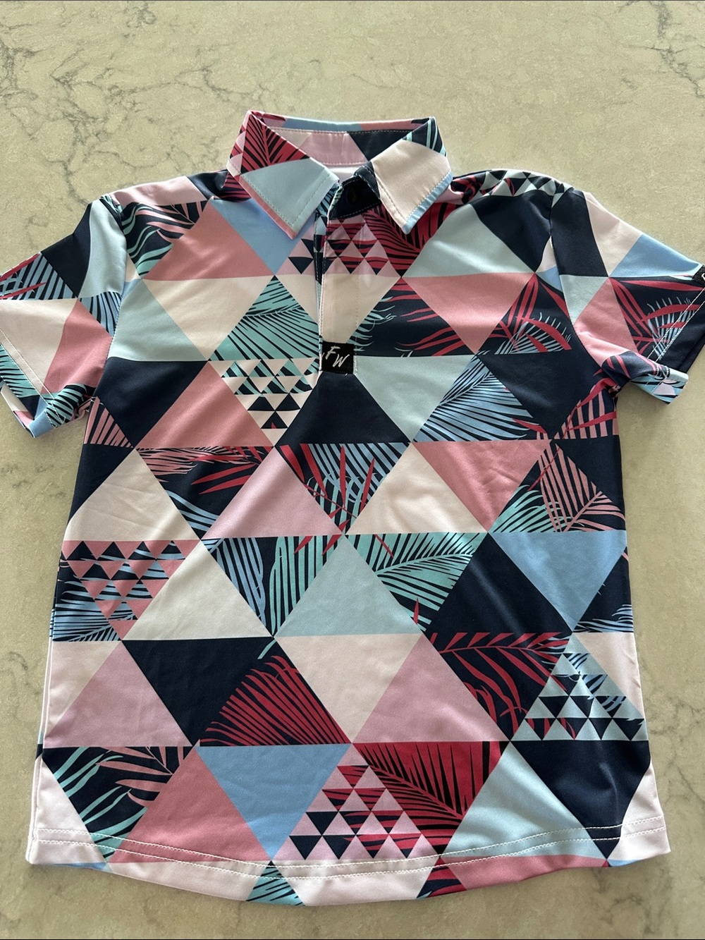 Full Wedge Golf Polo  - Pink, Navy & Light Blue